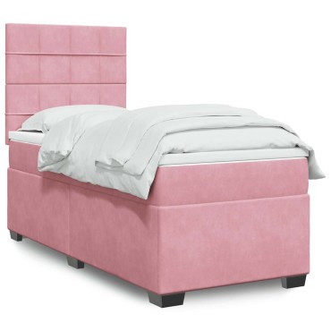 vidaXL Κρεβάτι Boxspring με Στρώμα Ροζ 90x190 εκ. Βελούδινο