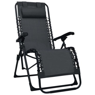vidaXL Σεζλόνγκ Πτυσσόμενη Μαύρη από Textilene 65x50x111cm 1 τεμ.