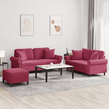 vidaXL Σετ Σαλονιού 3 τεμ. Μπορντό Βελούδινες με Μαξιλάρια 70x55x41cm  Διθέσιος