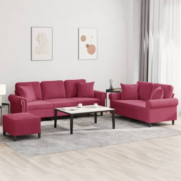 vidaXL Σετ Σαλονιού 3 τεμ. Μπορντό Βελούδινες με Μαξιλάρια 60x50x41cm  Διθέσιος Τριθέσιος