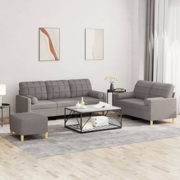 vidaXL Σετ Σαλονιού 3 τεμ. Taupe από Ύφασμα 138x77x80cm  Διθέσιος Τριθέσιος