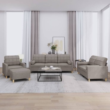 vidaXL Σετ Σαλονιού 4 τεμ. Taupe από Ύφασμα με Μαξιλάρια 78x77x80cm  Διθέσιος Τριθέσιος