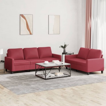vidaXL Σαλόνι Σετ 2 τεμ. Μπορντό Συνθετικό Δέρμα με Μαξιλάρια 138x77x80cm  Διθέσιος Τριθέσιος
