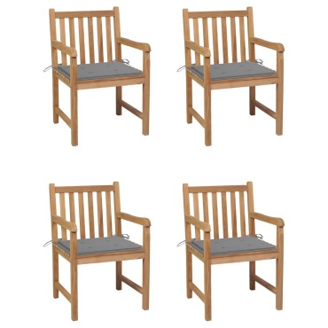 vidaXL Καρέκλες Κήπου 4 τεμ. από Μασίφ Ξύλο Teak με Γκρι Μαξιλάρια 58x60x90cm