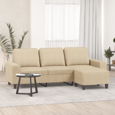 vidaXL Καναπές Τριθέσιος Κρεμ από Υφασμάτινος με Υποπόδιο 214x77x80cm 1 τεμ.