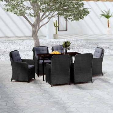 vidaXL Σετ Τραπεζαρίας Κήπου 7 τεμ. Μαύρο 64x65x90cm