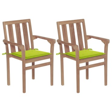 vidaXL Καρέκλες Κήπου 2 τεμ. Μασίφ Ξύλο Teak με Φωτ. Πράσινα Μαξιλάρια 58x50x89cm