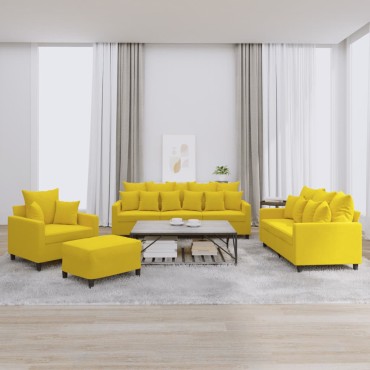 vidaXL Σαλόνι Σετ 4 τεμ. Κίτρινο από Βελούδο με Μαξιλάρια 78x77x80cm  Διθέσιος Τριθέσιος