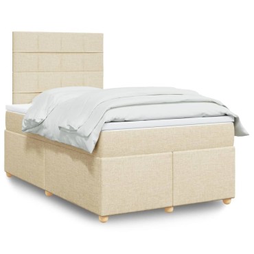 vidaXL Κρεβάτι Boxspring με Στρώμα Κρεμ 120x190cm Υφασμάτινο 1 τεμ. - Μονό