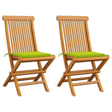 vidaXL Καρέκλες Κήπου 2 τεμ. Μασίφ Ξύλο Teak Φωτεινά Πράσινα Μαξιλάρια 47x60x89cm