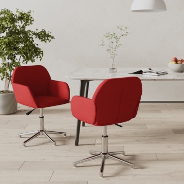 vidaXL Καρέκλες Τραπεζαρίας Περιστρεφόμενες 2 τεμ. Μπορντό Υφασμάτινες 53,5x57x(70-77,5)cm