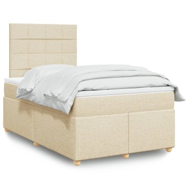 vidaXL Κρεβάτι Boxspring με Στρώμα Κρεμ 120x190cm Υφασμάτινο 1 τεμ. - Μονό
