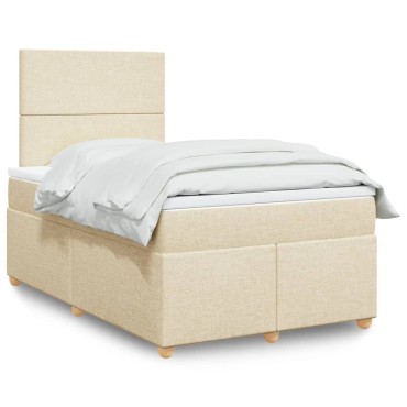 vidaXL Κρεβάτι Boxspring με Στρώμα Κρεμ 120x190cm Υφασμάτινο 1 τεμ. - Μονό