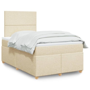 vidaXL Κρεβάτι Boxspring με Στρώμα Κρεμ 120x190cm Υφασμάτινο 1 τεμ. - Μονό