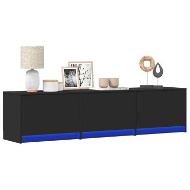 vidaXL Έπιπλο Τηλεόρασης με LED Μαύρο 165x34x40cm από Επεξ. Ξύλο