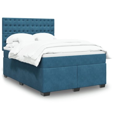 vidaXL Κρεβάτι Boxspring με Στρώμα Μπλε 160x200 εκ. Βελούδινο