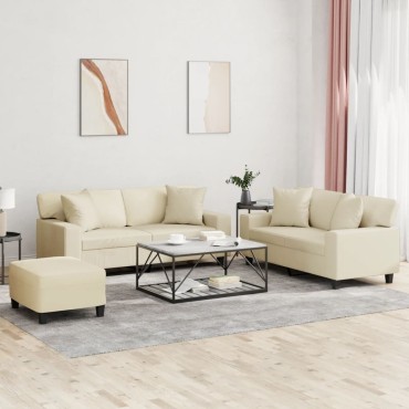 vidaXL Πολυθρόνες Σετ 3 τεμ. Κρεμ Συνθετικό Δέρμα με Μαξιλάρια 154x77x80cm  Διθέσιος