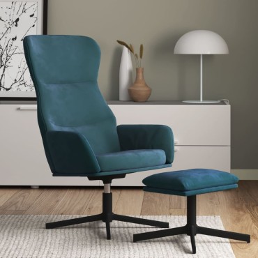 vidaXL Πολυθρόνα Relax Μπλε Βελούδινη με Σκαμπό 70x77x94cm 1 τεμ.