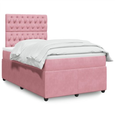 vidaXL Κρεβάτι Boxspring με Στρώμα Ροζ 120x200 εκ. Βελούδινο