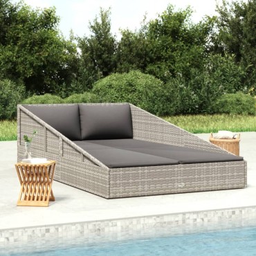 vidaXL Ξαπλώστρα - Κρεβάτι Κήπου Γκρι 110x200cm Συνθετικό Ρατάν - Μονό