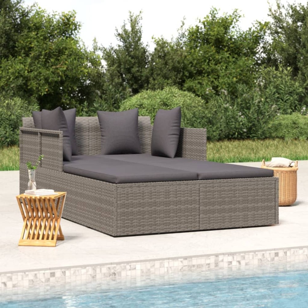 vidaXL Ξαπλώστρα Γκρι 182x118x63cm Συνθετικό Ρατάν με Μαξιλάρια