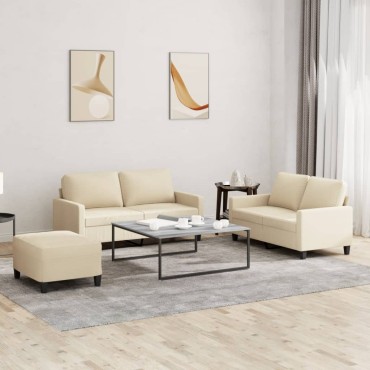 vidaXL Πολυθρόνες Σετ 3 τεμ. Κρεμ από Ύφασμα με Μαξιλάρια 138x77x80cm  Διθέσιος