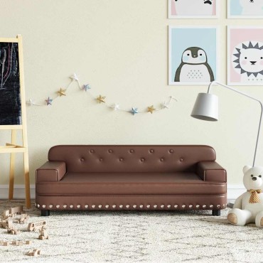 vidaXL Καναπές Παιδικός Καφέ 90x53x30cm από Συνθετικό Δέρμα 1 τεμ.