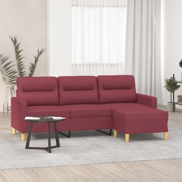 vidaXL Καναπές Τριθέσιος Μπορντό Υφασμάτινος με Υποπόδιο 198x77x80cm 1 τεμ.