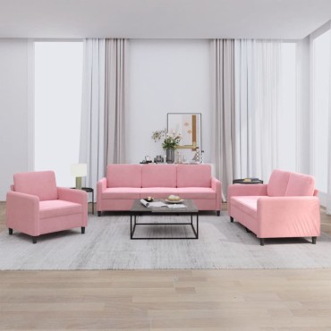 vidaXL Σαλόνι Σετ 3 τεμ. Ροζ από Βελούδο 78x77x80cm  Διθέσιος Τριθέσιος