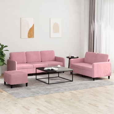 vidaXL Σαλόνι Σετ 3 τεμ. Ροζ από Βελούδο 138x77x80cm  Διθέσιος Τριθέσιος
