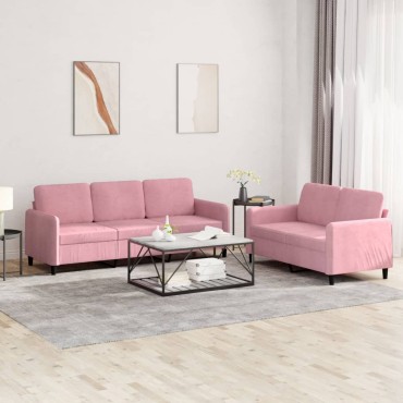 vidaXL Σετ Σαλονιού 2 τεμ. Ροζ από Βελούδο 138x77x80cm  Διθέσιος Τριθέσιος