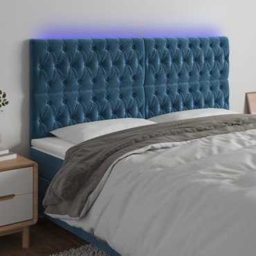 vidaXL Κεφαλάρι Κρεβατιού LED Σκούρο Μπλε 200x7x118/128cm Βελούδινο 1 τεμ.