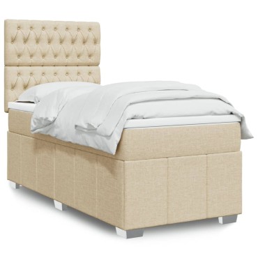vidaXL Κρεβάτι Boxspring με Στρώμα Κρεμ 90x190 εκ.Υφασμάτινο