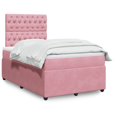 vidaXL Κρεβάτι Boxspring με Στρώμα Ροζ 120x200cm Βελούδινο 1 τεμ. - Μονό