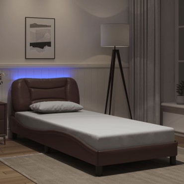 vidaXL Πλαίσιο Κρεβατιού με LED Καφέ 80x200 εκ. Συνθετικό Δέρμα