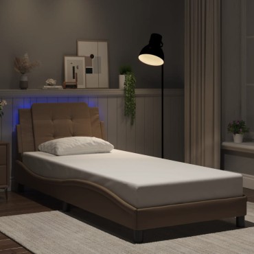 vidaXL Πλαίσιο Κρεβατιού με LED Καπουτσίνο 90x190 εκ. Συνθετικό Δέρμα