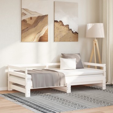 vidaXL Καναπές Κρεβάτι Λευκός 2x(90x200)cm από Μασίφ Ξύλο Πεύκου 1 τεμ. - Μονό