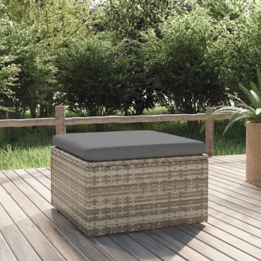 vidaXL Υποπόδιο Κήπου Γκρι 55x55x30cm Συνθετικό Ρατάν με Μαξιλάρι 1 τεμ. Γωνιακός