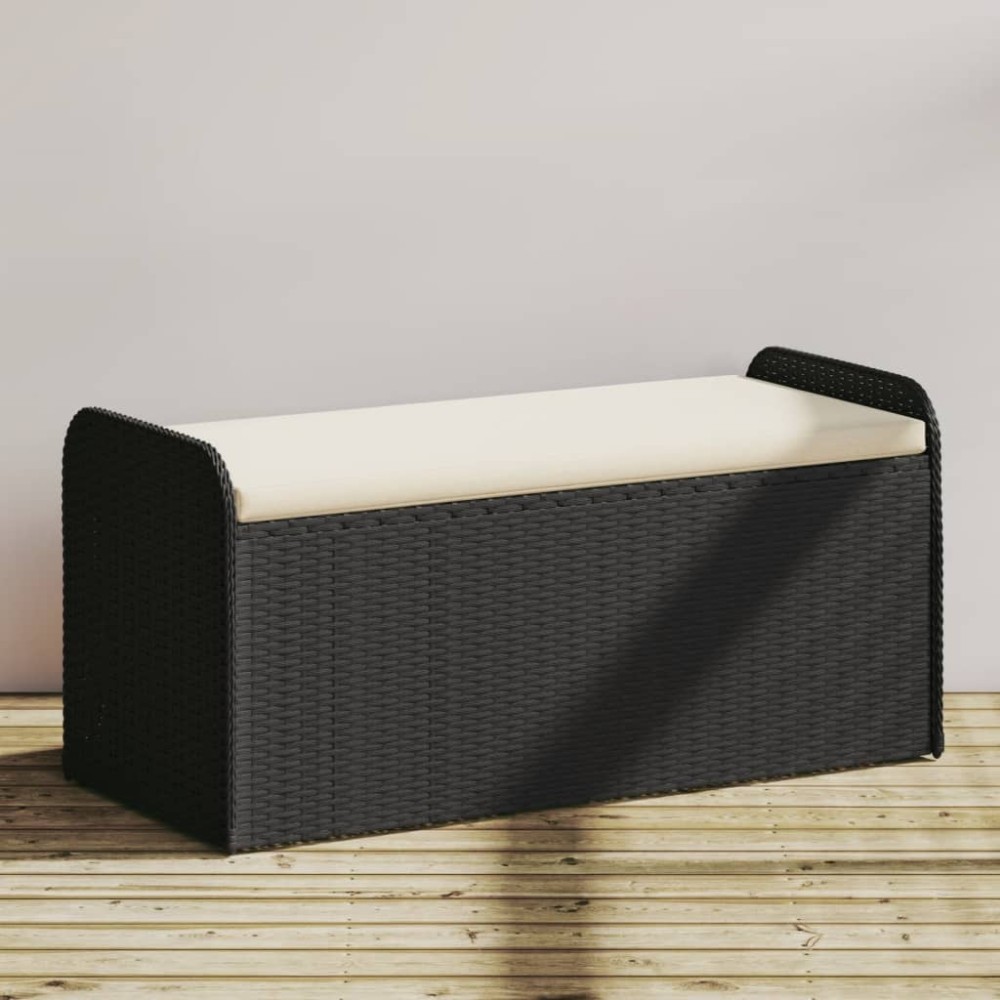 vidaXL Παγκάκι Αποθήκευσης Μαύρο 115x51x52cm Συνθετικό Ρατάν Μαξιλάρι 1 τεμ.
