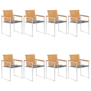 vidaXL Καρέκλες Κήπου 8 τεμ. από Μασίφ Ξύλο Teak με Μαξιλάρια 60x56x85cm