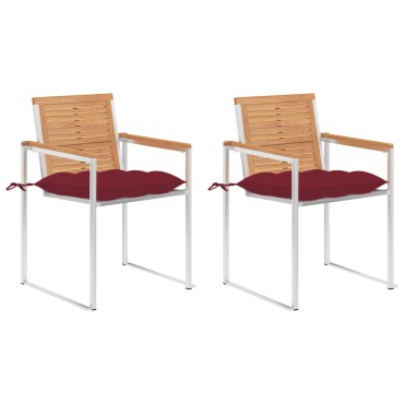vidaXL Καρέκλες Κήπου 2 τεμ. από Μασίφ Ξύλο Teak/Ατσάλι με Μαξιλάρια 60x56x85cm