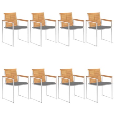 vidaXL Καρέκλες Κήπου 8 τεμ. από Μασίφ Ξύλο Teak με Μαξιλάρια 60x56x85cm