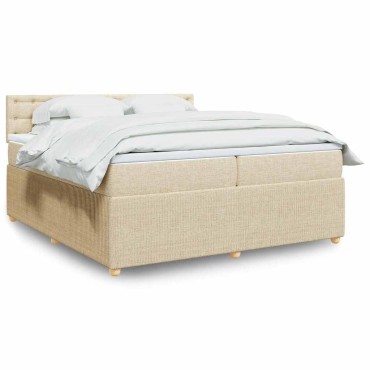 vidaXL Κρεβάτι Boxspring με Στρώμα Κρεμ 200x200cm Υφασμάτινο 1 τεμ. - Διπλό