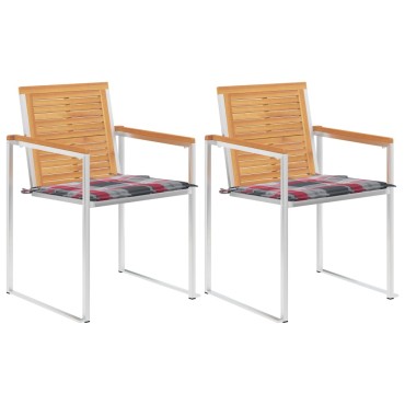 vidaXL Καρέκλες Κήπου 2 τεμ. από Μασίφ Ξύλο Teak/Ατσάλι με Μαξιλάρια 60x56x85cm