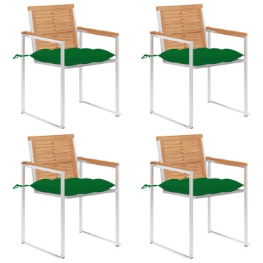 vidaXL Καρέκλες Κήπου 4 τεμ. από Μασίφ Ξύλο Teak με Μαξιλάρια 60x56x85cm