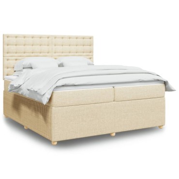 vidaXL Κρεβάτι Boxspring με Στρώμα Κρεμ 200x200cm Υφασμάτινο 1 τεμ. - Διπλό