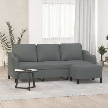 vidaXL Καναπές Τριθέσιος Σκούρο Γκρι Υφασμάτινος με Υποπόδιο 198x77x80cm 1 τεμ.