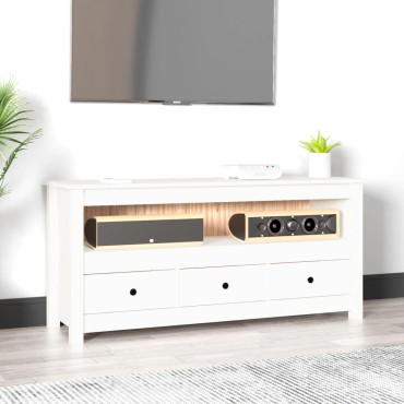 vidaXL Έπιπλο Τηλεόρασης Λευκό 114x35x52cm από Μασίφ Ξύλο Πεύκου
