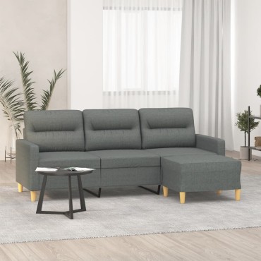 vidaXL Καναπές Τριθέσιος Σκούρο Γκρι Υφασμάτινος με Υποπόδιο 198x77x80cm 1 τεμ.