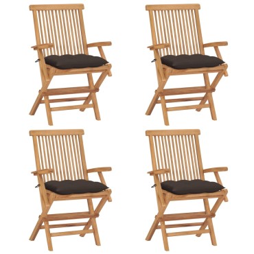 vidaXL Καρέκλες Κήπου 4 τεμ. από Μασίφ Ξύλο Teak με Taupe Μαξιλάρια 55x60x89cm